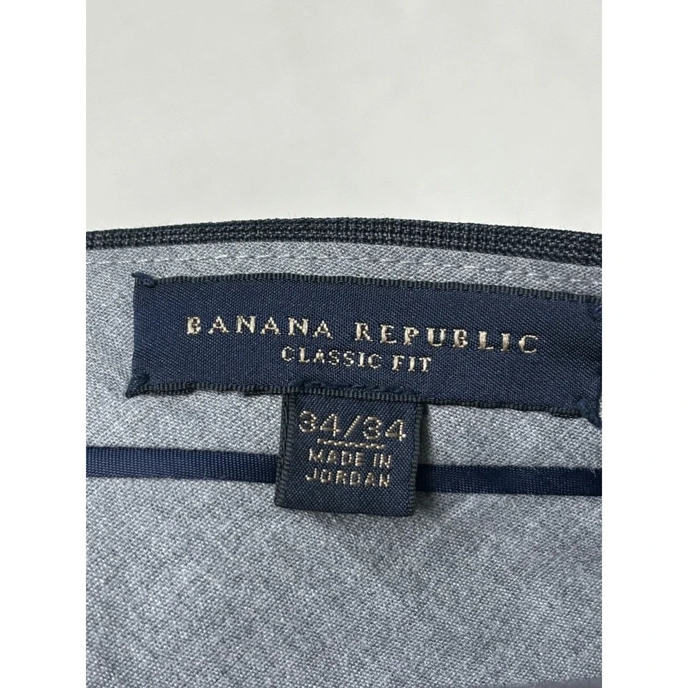 Banana Republic Classic Fit Men's Gray Plaid Wool Blend Dress Pants W34 L34